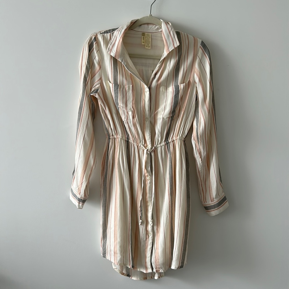 Long sleeve button down with tie around the waist dress